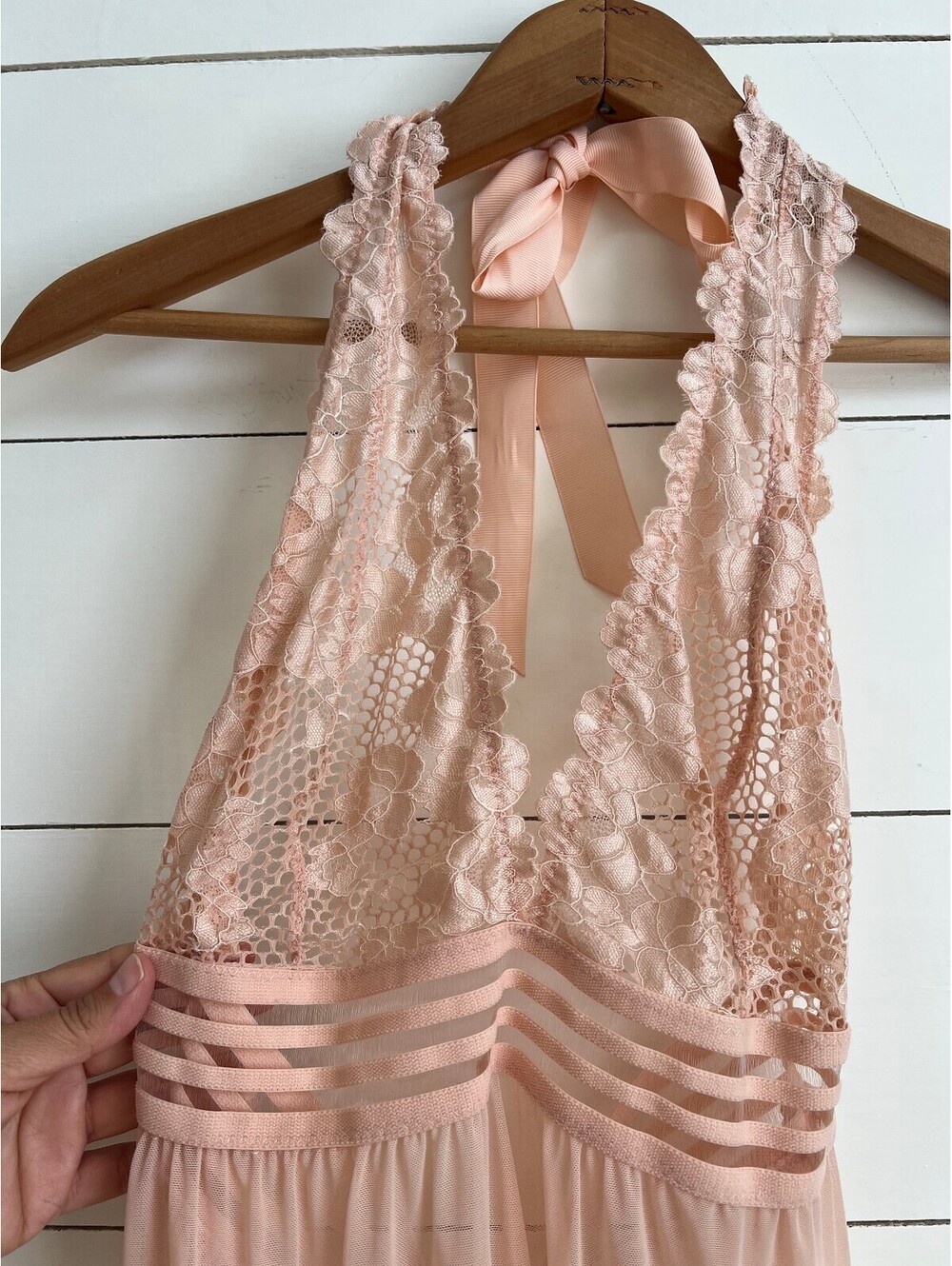 iCollection Peach Babydoll Lace Halter Nightgown Women's XL Lingerie Coquette